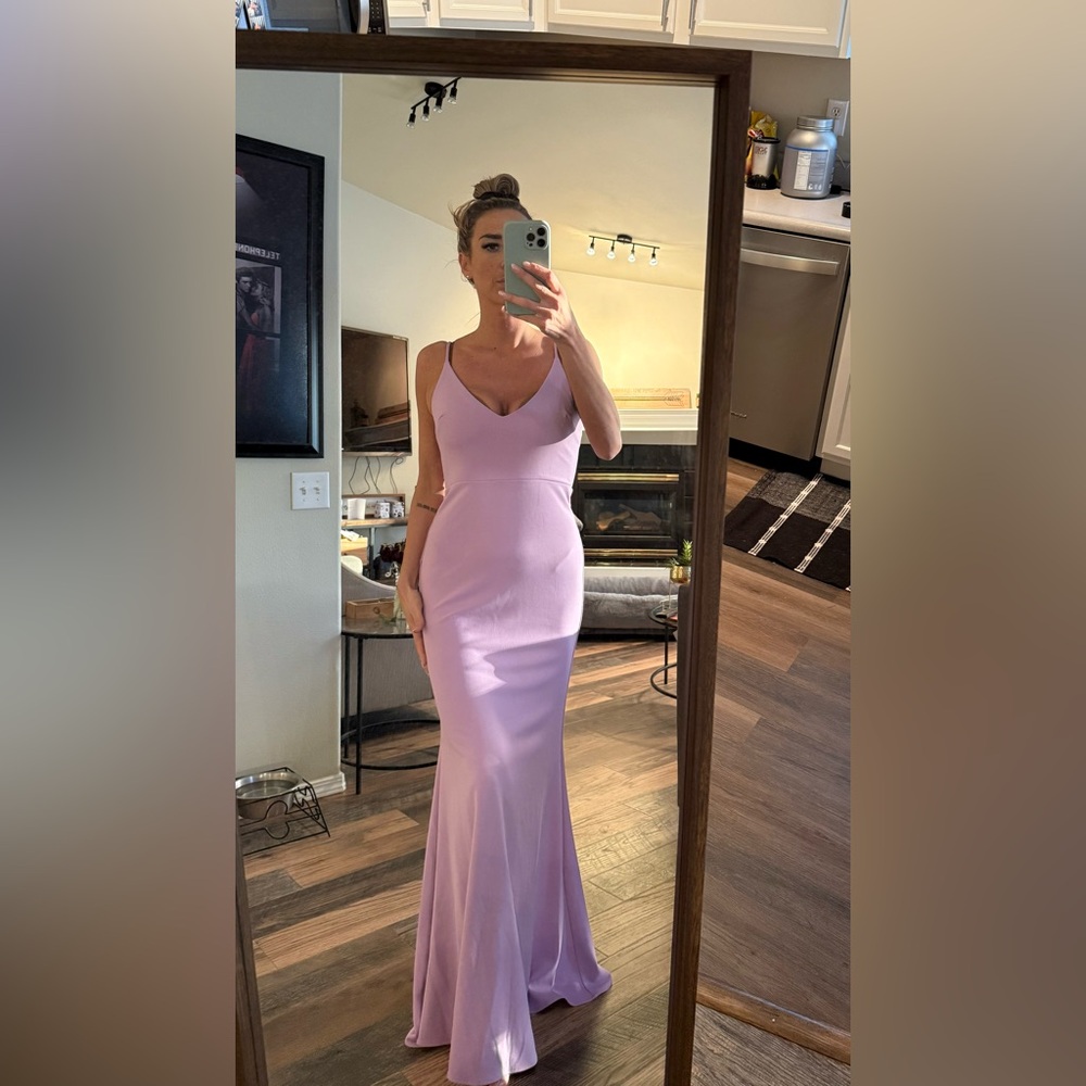 Lulu's Lavender V-Neck Prom Dress